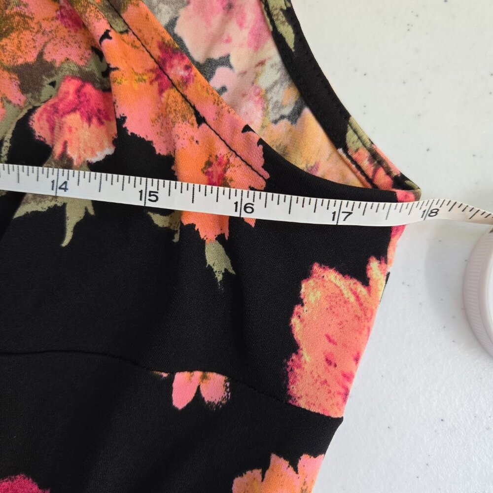 630-27 Torrid Black Floral High Neck Sleeveless Halter Midi Dress Size 14/16P - Picture 12 of 12
